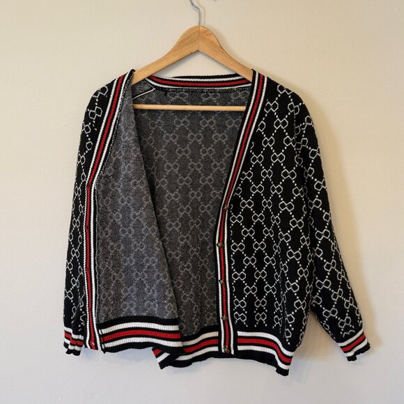 Vintage Varsity V-Neck Patterned Knit Cardigan - Picture 9 of 10